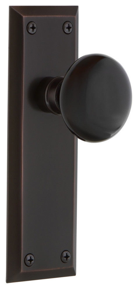 New York Plate Privacy Black Porcelain Knob, Timeless Bronze