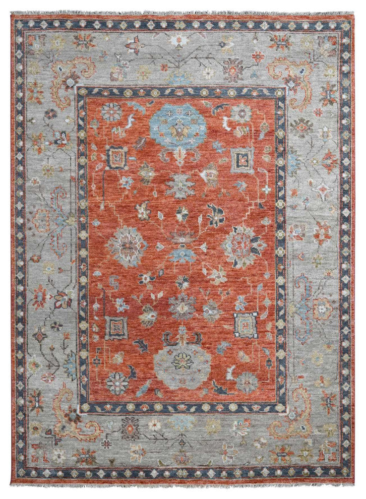 Rust Red Hand Knotted Oushak Design Extra Soft Wool Oriental Rug, 8'10"x11'10"