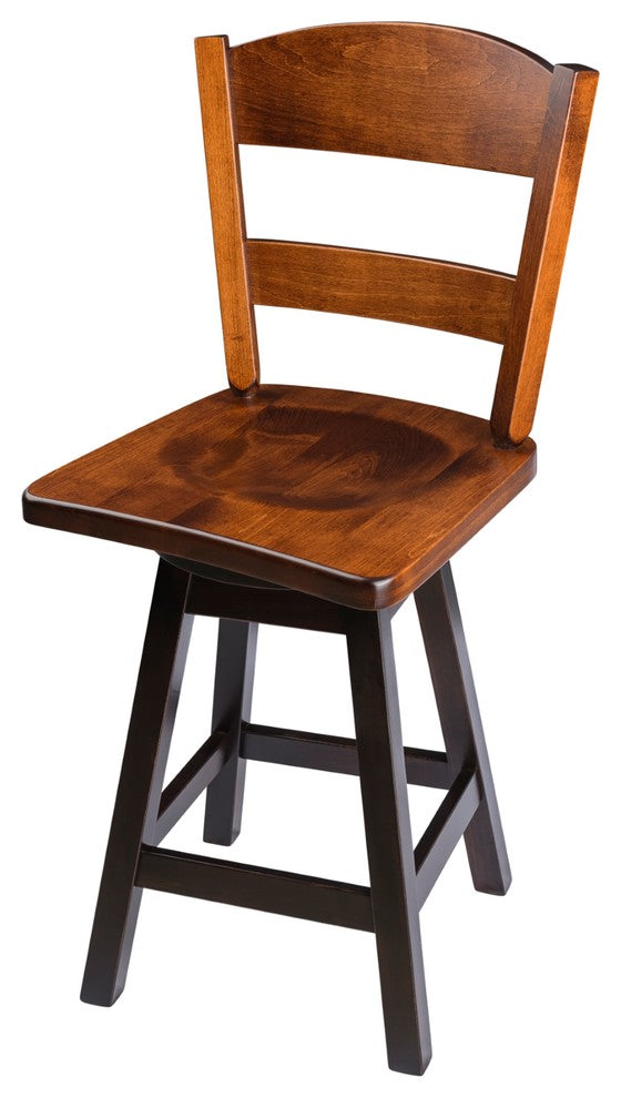 Rustic Swivel Stool, Wood With Back, 2-Tone, Bar Height, 30"