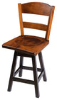 Rustic Swivel Stool, Wood With Back, 2-Tone, Bar Height, 30"