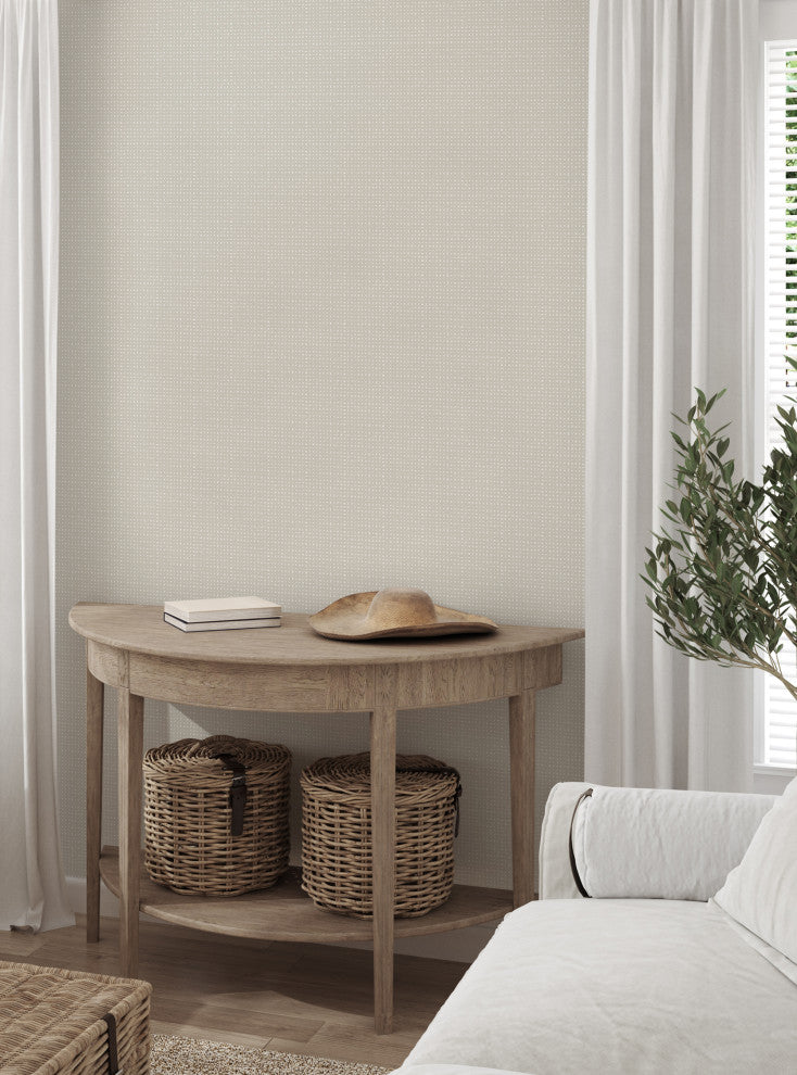 Burlap Hash Pattern Peel and Stick Vinyl Wallpaper, Light Grey, 24"w X 60"h