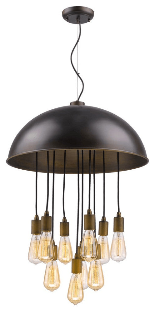 Keough 10-Light Oil-Rubbed Bronze Bowl Pendant With Raw Brass Sockets