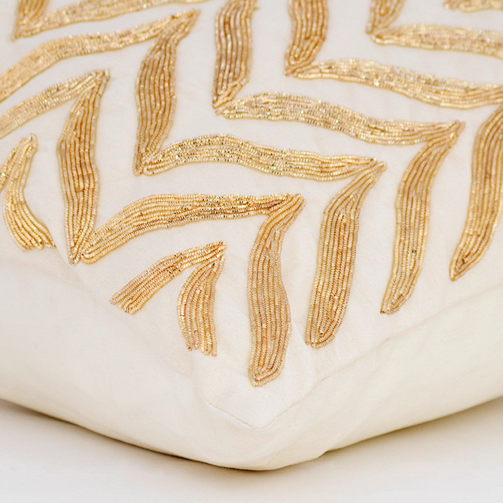 Art Deco 16"x16" Linen White Decorative Pillows Cover, Golden Divide