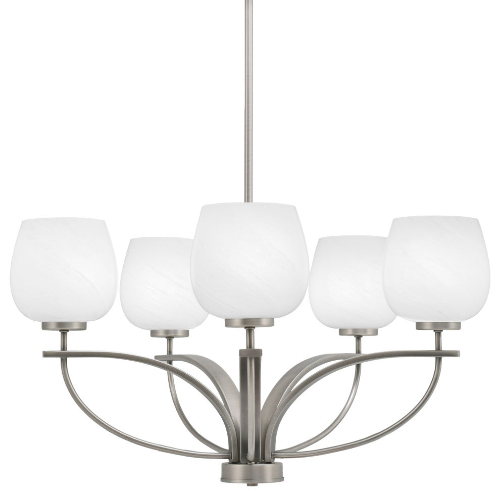 Cavella 5 Light Chandelier, Graphite Finish, 6" White Marble Glass