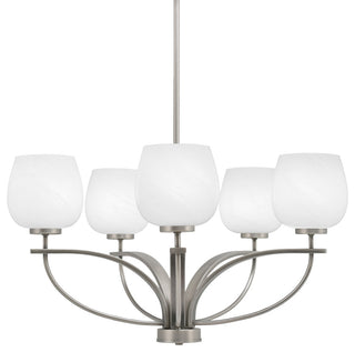 Cavella 5 Light Chandelier, Graphite Finish, 6" White Marble Glass