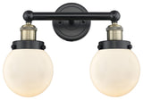 Small Edison Beacon-2 Lt 16"Bath Vanity Lt-Black Antique Brass-Matte White Shade