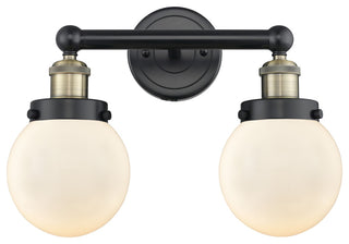 Small Edison Beacon-2 Lt 16"Bath Vanity Lt-Black Antique Brass-Matte White Shade