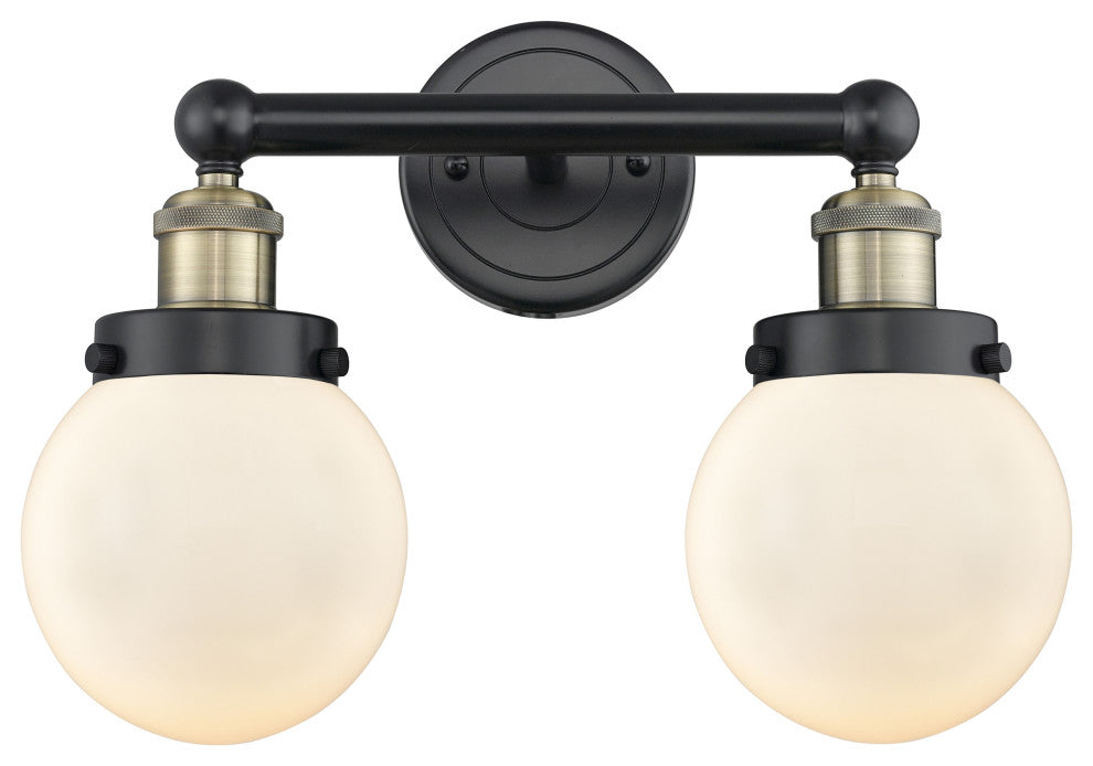 Small Edison Beacon-2 Lt 16"Bath Vanity Lt-Black Antique Brass-Matte White Shade