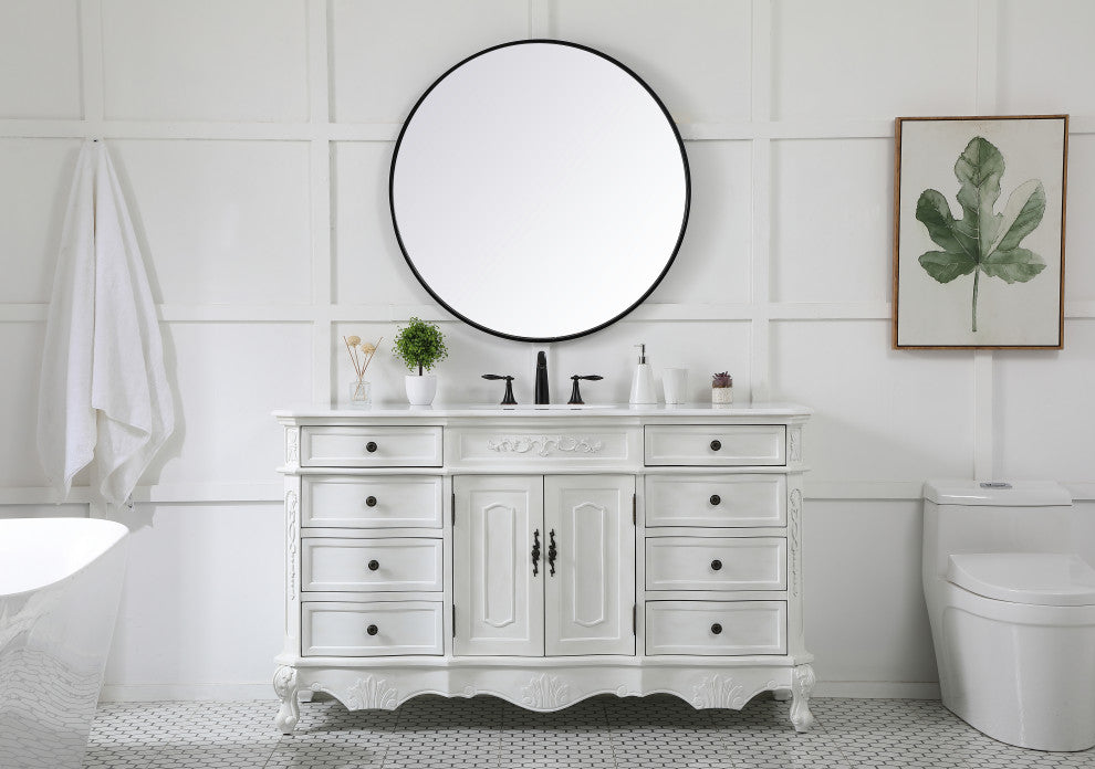 Bathroom Vanity, Antique White, 60", Single Sink