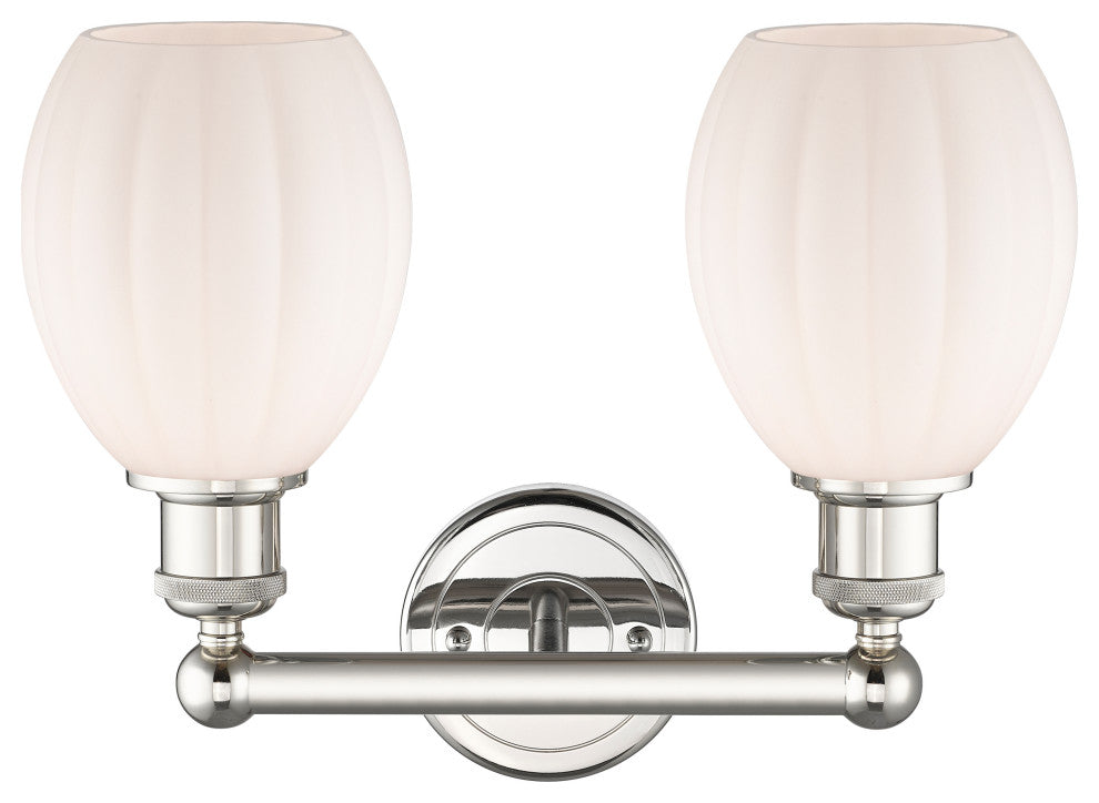 Eaton 2-Light 15" Bath Vanity Light, Polished Nickel Finish, Matte White Shade