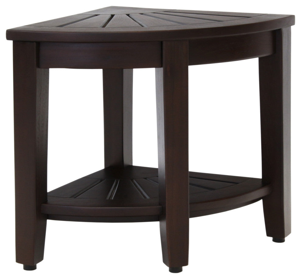 15.5" Kai™ Mocha-Shield Corner Teak Shower Bench with Shelf
