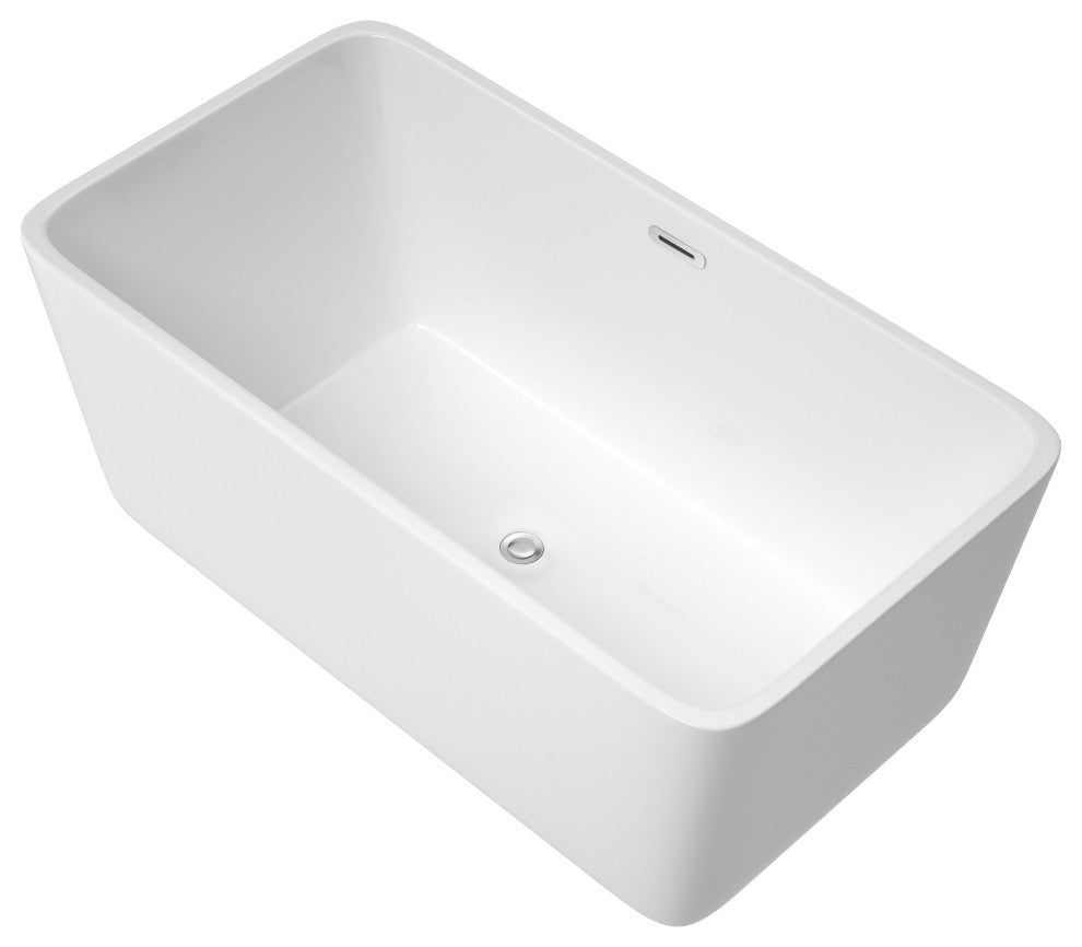 67 in. Acrylic Rectangular Flatbottom Freestanding Soaking Bathtub in White