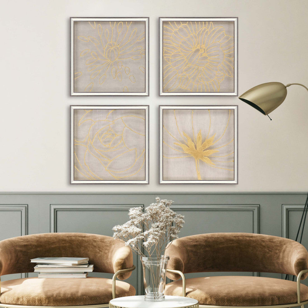 Golden Organics I, 4-Piece Set Framed Art