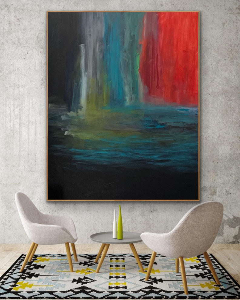 60x48" Original Minimal black abstract Painting Red wall art black and red decor