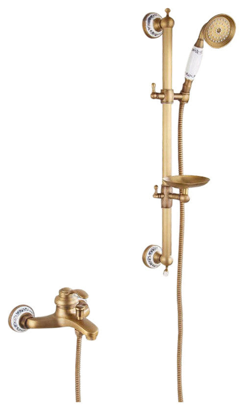 Sassari Wall Mounted Gold Brass Shower Set With Soap Dish, Antique