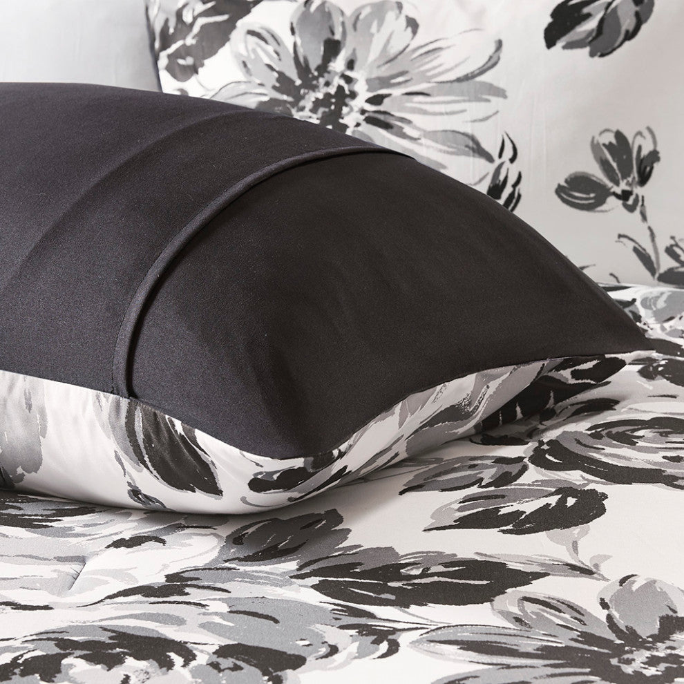 Intelligent Design Dorsey Black and White Floral Comforter Set