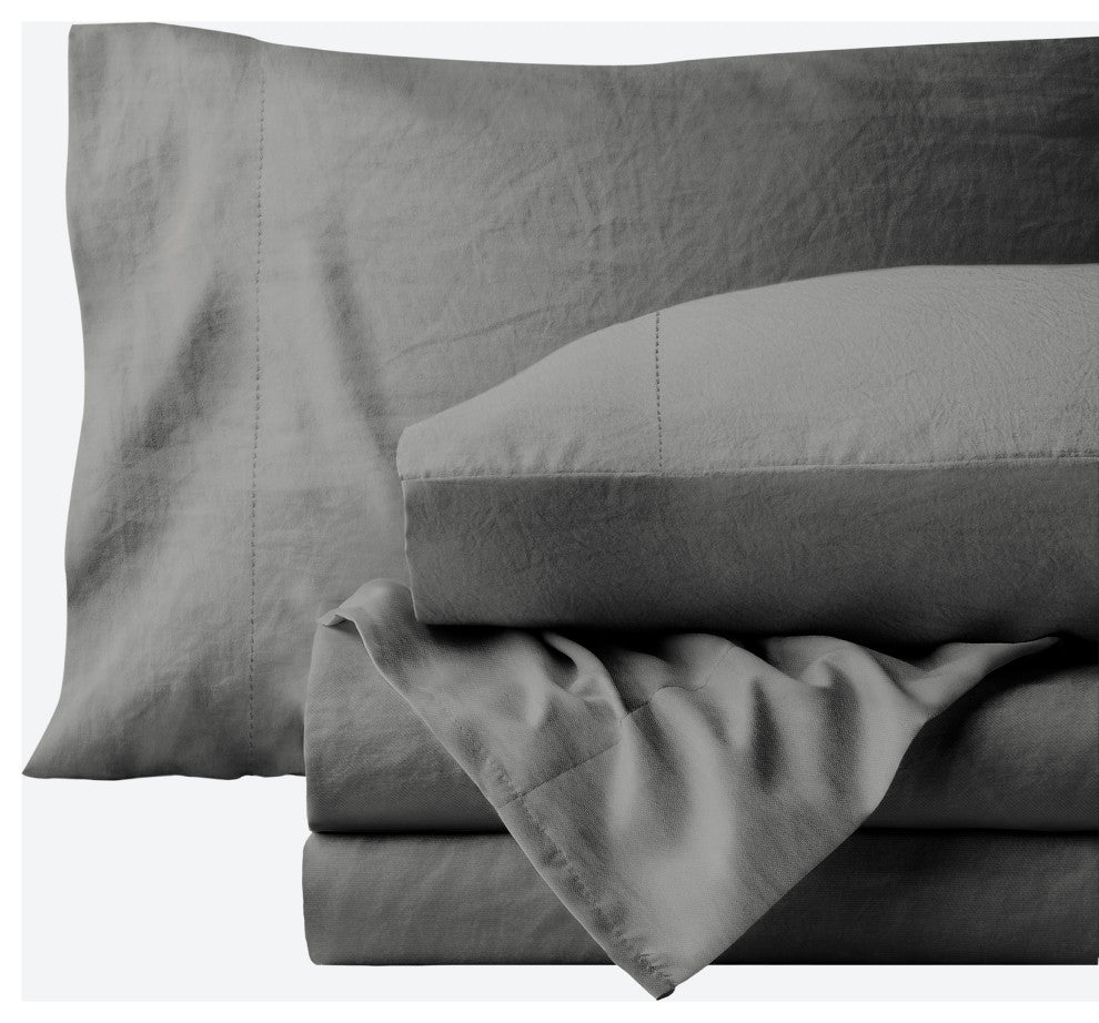 Sandwashed Microfiber Sheet Set, Sandwashed Gray, Twin