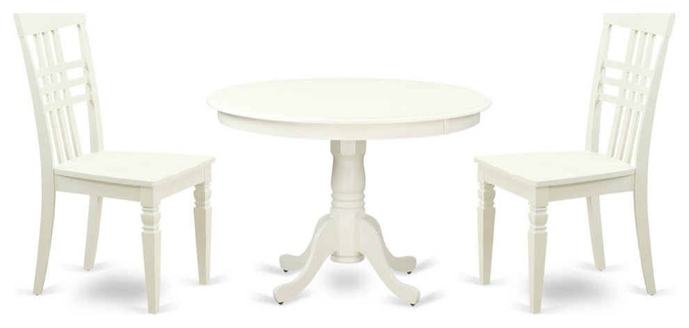 3 Pc Set With A Round Small Table And 2 Wood Dinette Chairs, Linen White