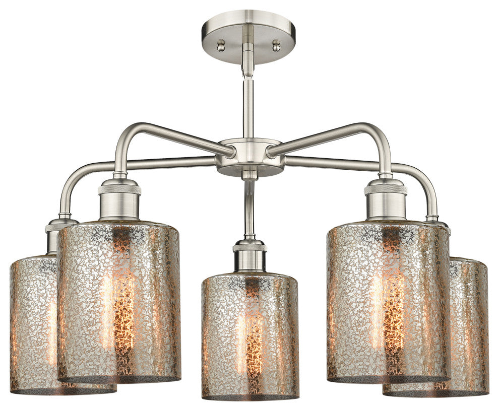 Cobbleskill 5-Light 23" Stem Chandelier, Satin Nickel Finish, Mercury Shade