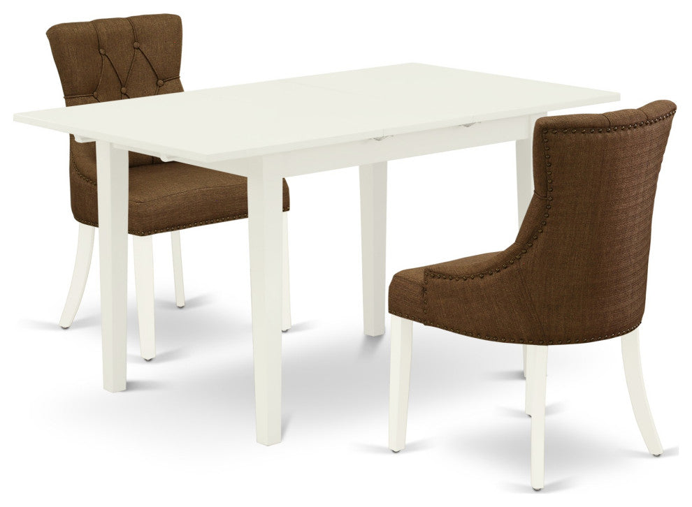 3Pc Kitchen Set, 2 Parson Chairs, Butterfly Leaf Kitchen Table, Linen White