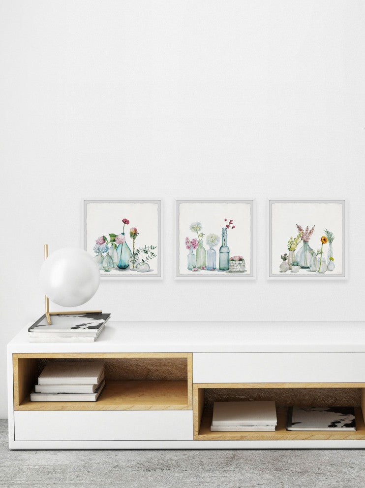 Floral Bottles Triptych, Set of 3, 12x12 Panels