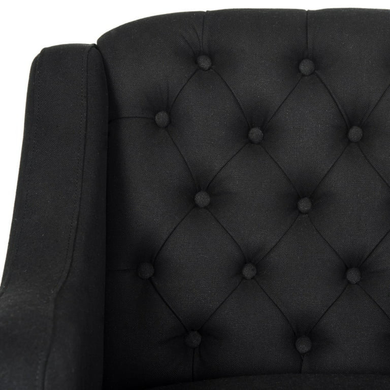 Modern Office Chair, Oversized Seat With Linen Seat & Button Tufted Back, Black