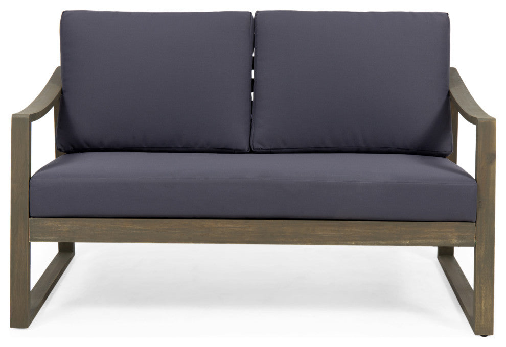 Johnlucas Outdoor Acacia Wood Loveseat and Coffee Table Set, Gray/Dark Gray
