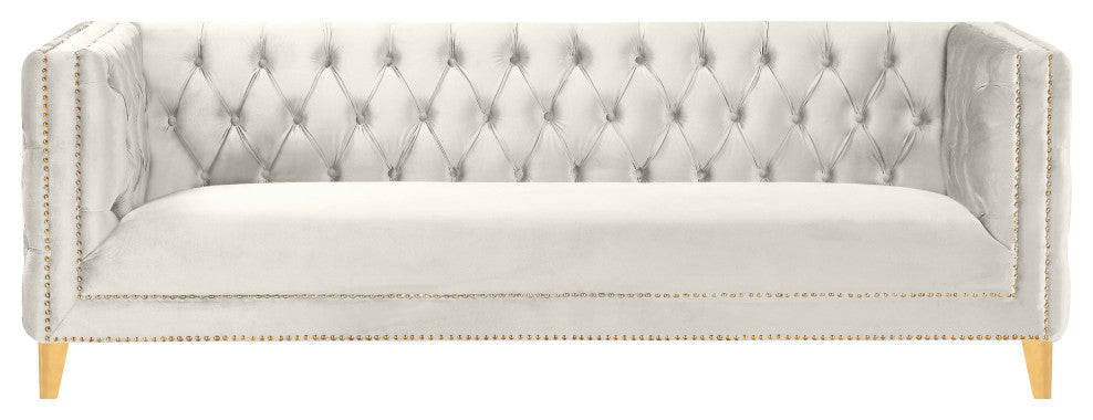 Michelle Fabric Upholstered Chair, Gold Iron Legs, Cream, Velvet, Sofa