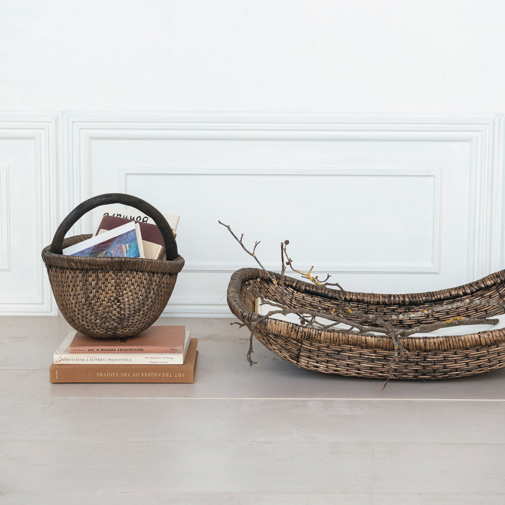 14-1/2"L x 13-3/4"H Decorative Hand-Woven Basket, Antique