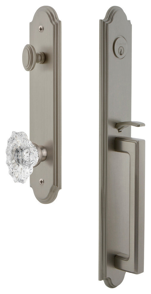 Arc 1-Piece Dummy Handleset, D Grip and Biarritz Knob, Satin Nickel, 848407