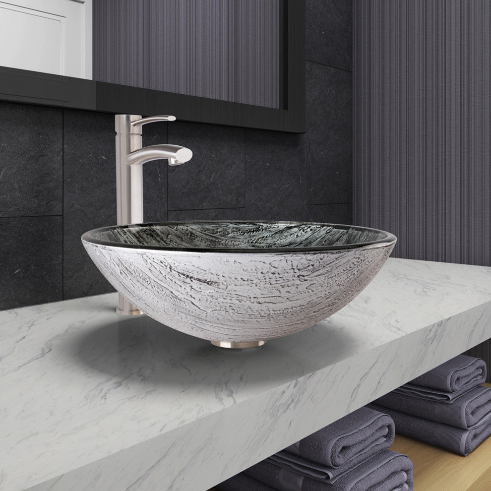 Giovanni 17"L x 17"W Glass Vessel Sink and Milo 13"H Faucet Set