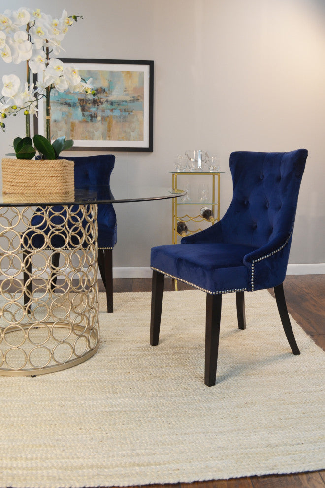 Megan Tufted Chair With Nailhead Trim, Blue/Espresso