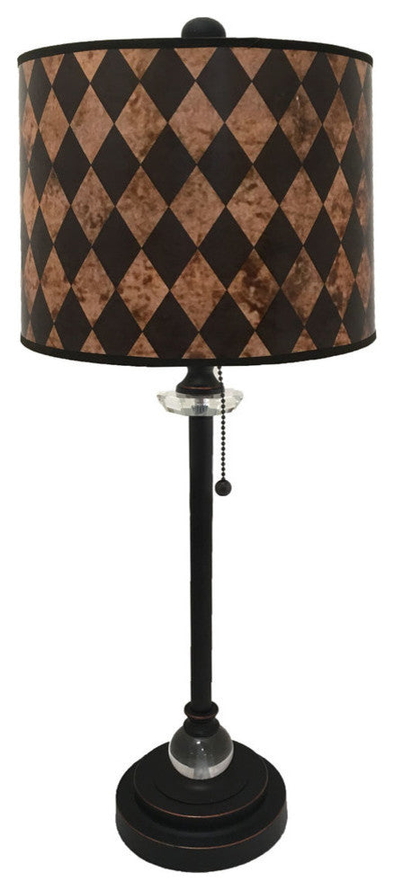 28" Crystal Lamp With Black Diamond Papyrus Shade, Oil Rubbed Bronze, Single