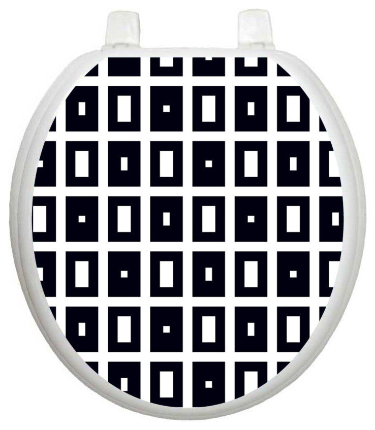 Block Out Toilet Tattoos Seat Cover, Vinyl Lid Decal, Modern Bathroom Decor, Round