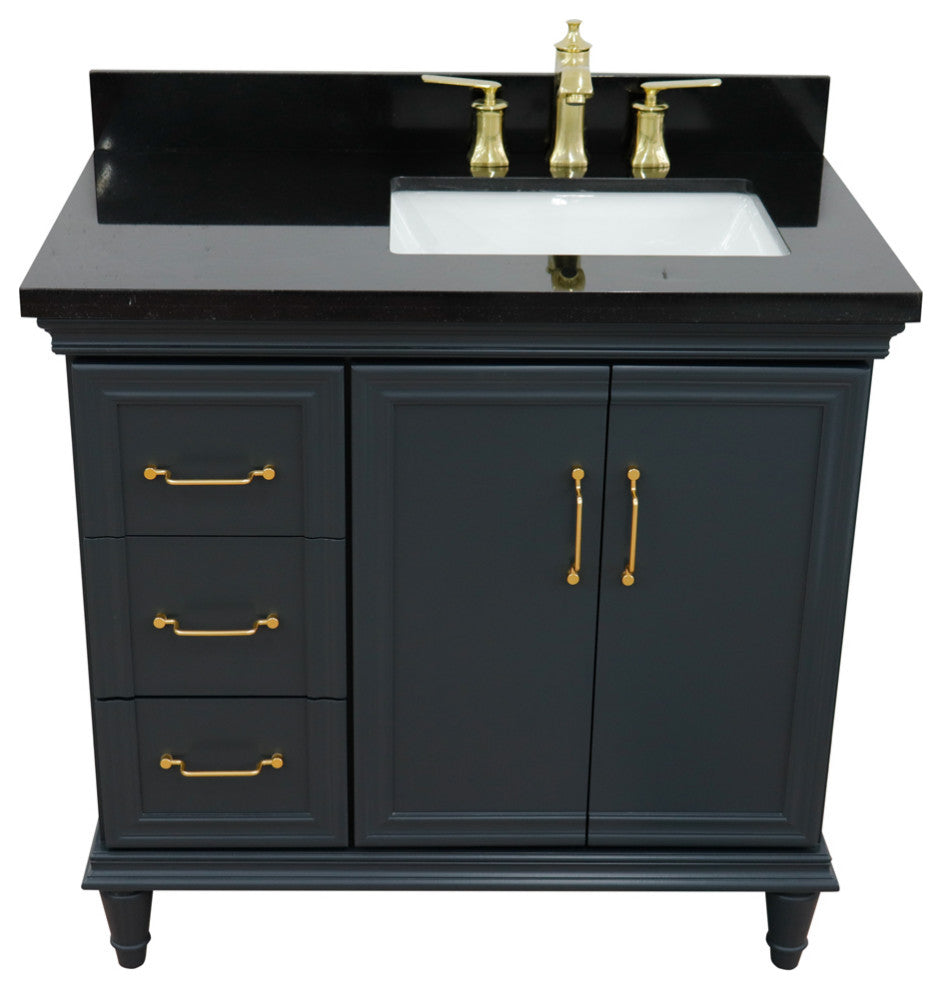 37" Single Vanity, Dark Gray Finish With Black Galaxy
