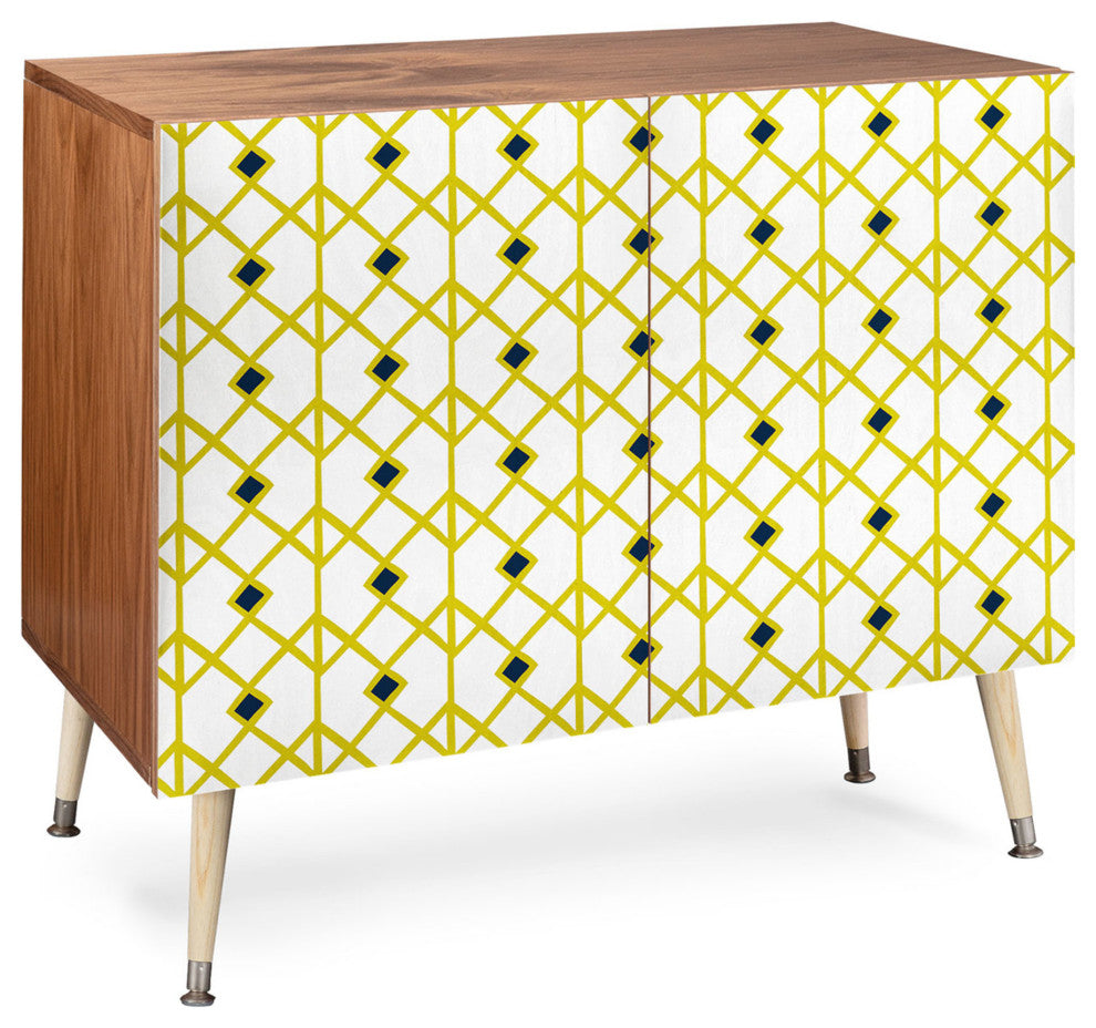 Deny Designs Heather Dutton Annika Diamond Citron Credenza, Wood Legs