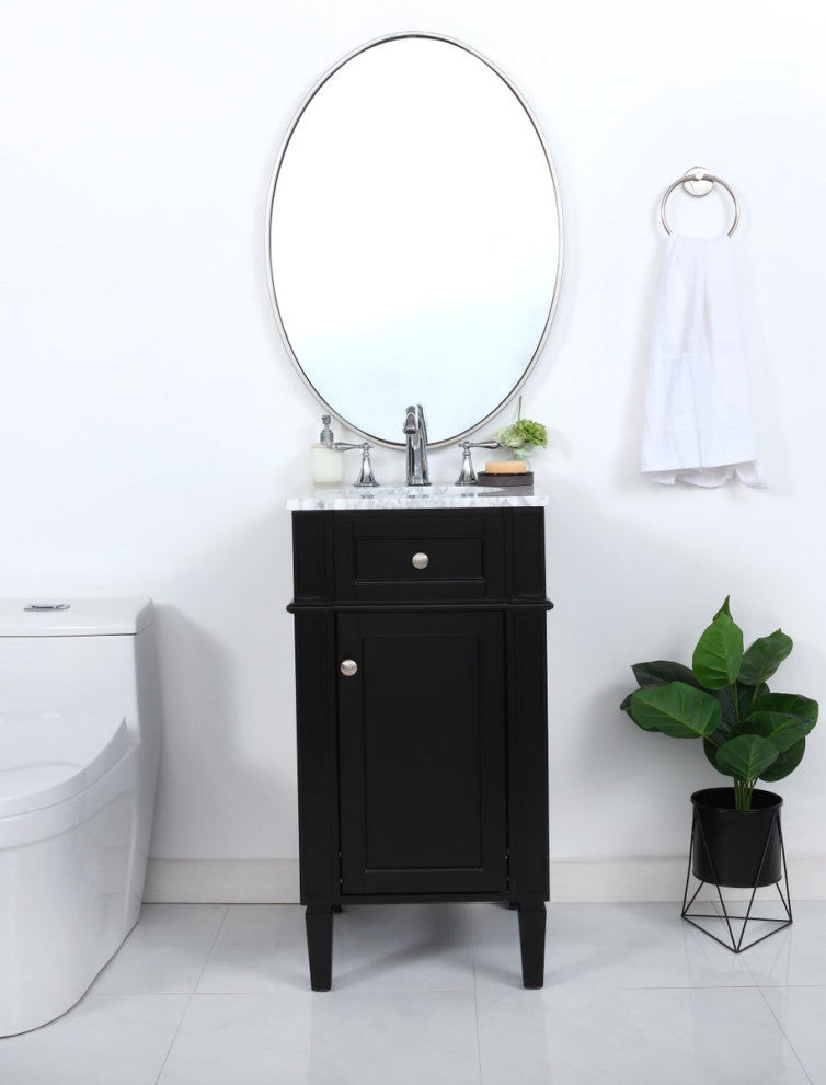 Home Living Vanity with Carrara White Marble Countertop, Black, 18", Single Sink