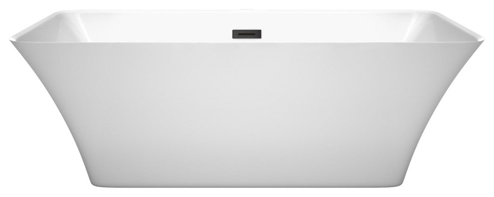 Tiffany 67" Freestanding White Bathtub, Matte Black Drain and Overflow Trim