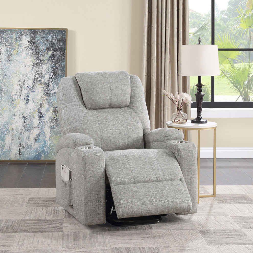 ACME Evander Recliner With Power Lift, Light Gray Chenille