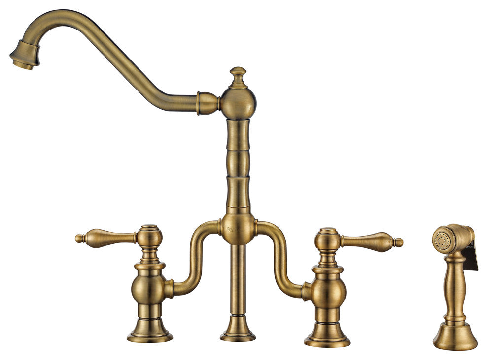 Twisthaus Plus Bridge Faucet With Long Traditional Swivel Spout, Lever Handles a