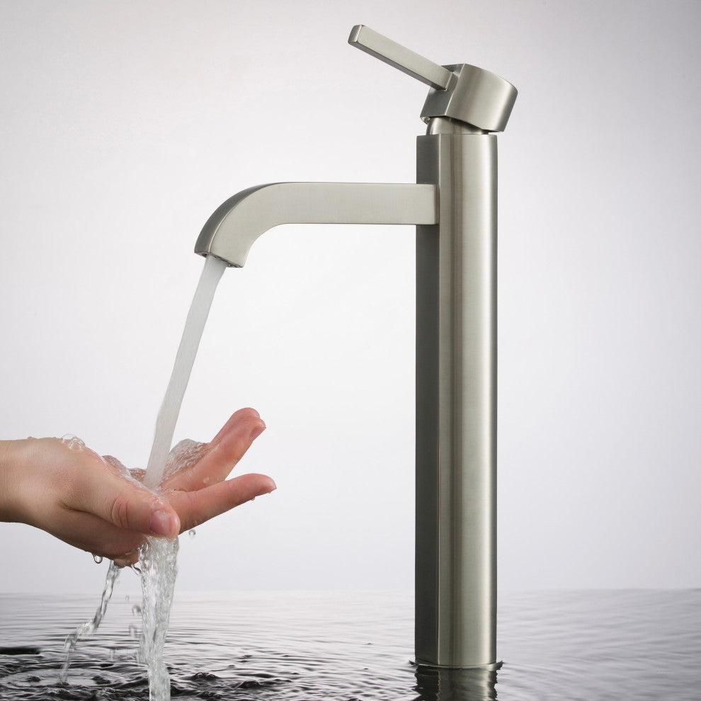Glass Vessel Sink, Bathroom Ramus Faucet, PU Drain, Mounting Ring, Nickel