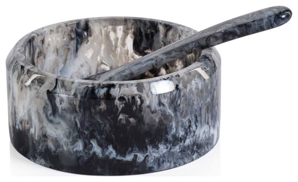 Seppi Resin Condiment Bowl with Spoon, Black