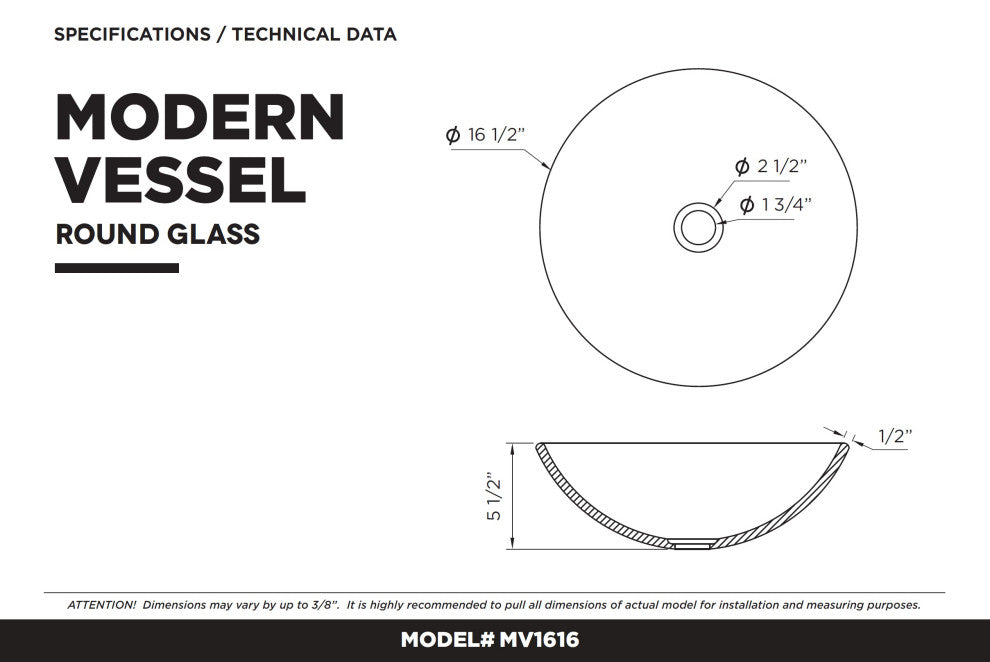 Fine Fixtures Modern Glass Vessel Round 16x16, Gold