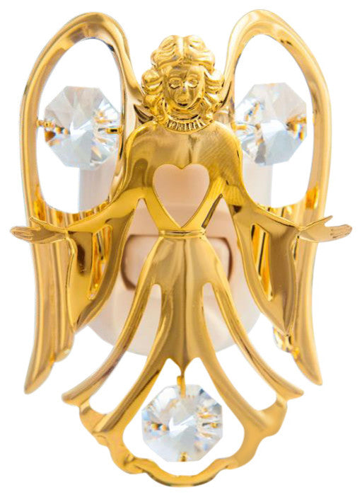 24K Gold Plated Crystal Studded Angel With Heart Night Light With white LED bulb