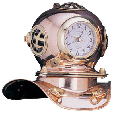Polished Brass Quartz Dive Helmet Clock