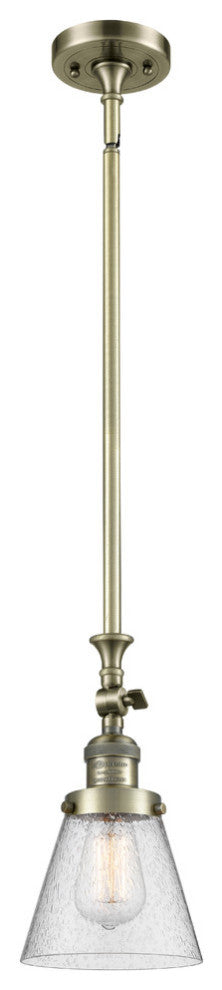 1-Light Small Cone 6" Pendant, Antique Brass, Glass: Seedy