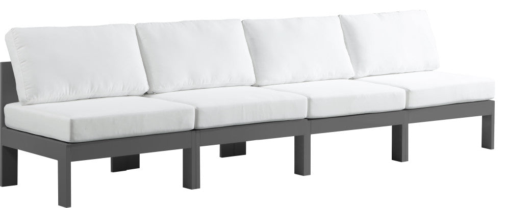 Nizuc Water Resistant Patio Modular Straight Sofa, White, 4-Piece: 4 Armless Chair, Dark Gray Aluminum Frame