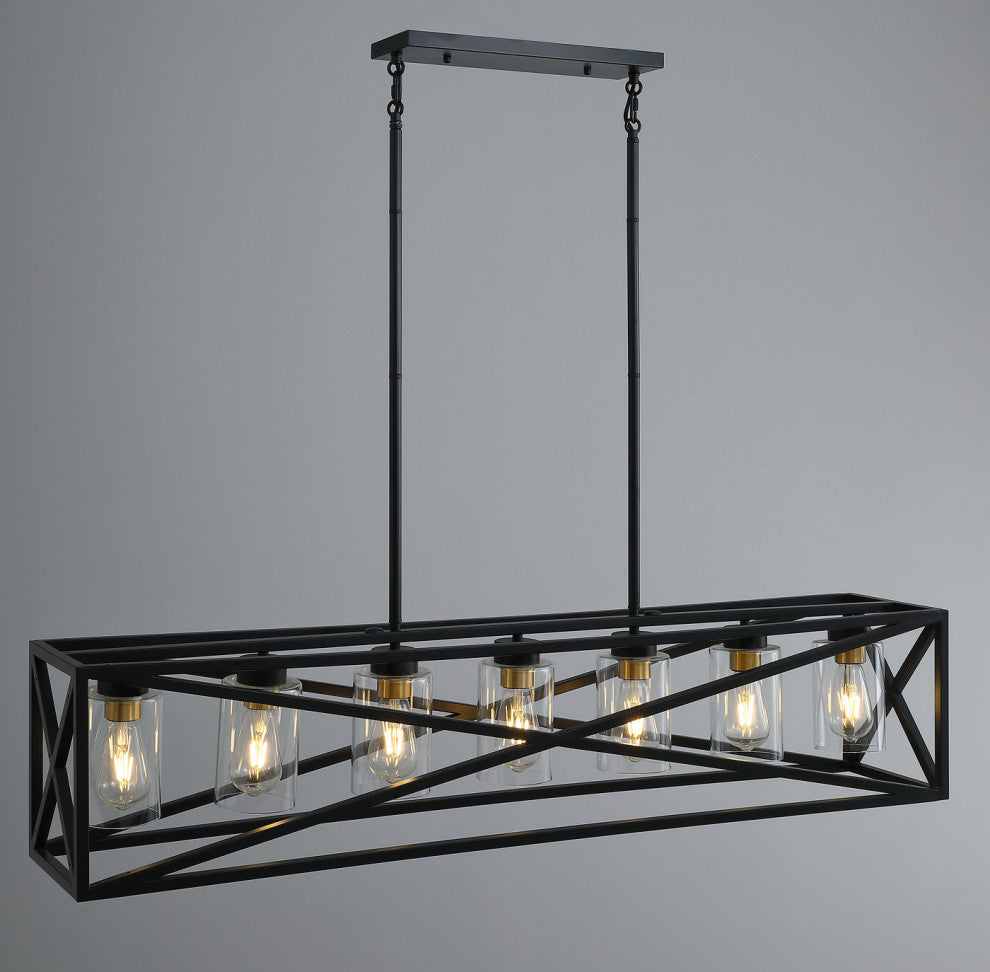 7-Light Kitchen Island Pendant Light Farmhouse Cage Chandelier, Black