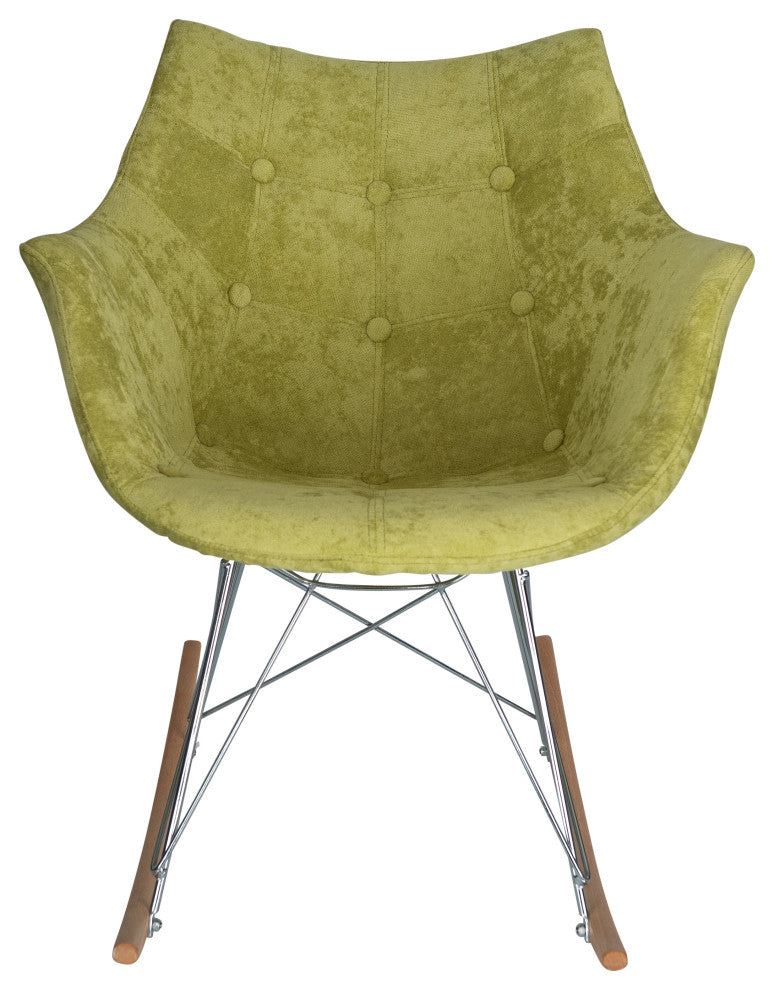 Upholstered Accent Rocking Chair, Velvet With Ash Wood Legs, Lemon Green