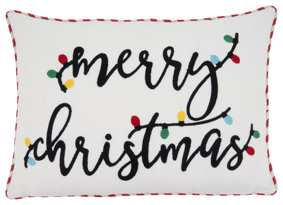 Throw Pillow Cover With Merry Christmas Design, 14"x20", White